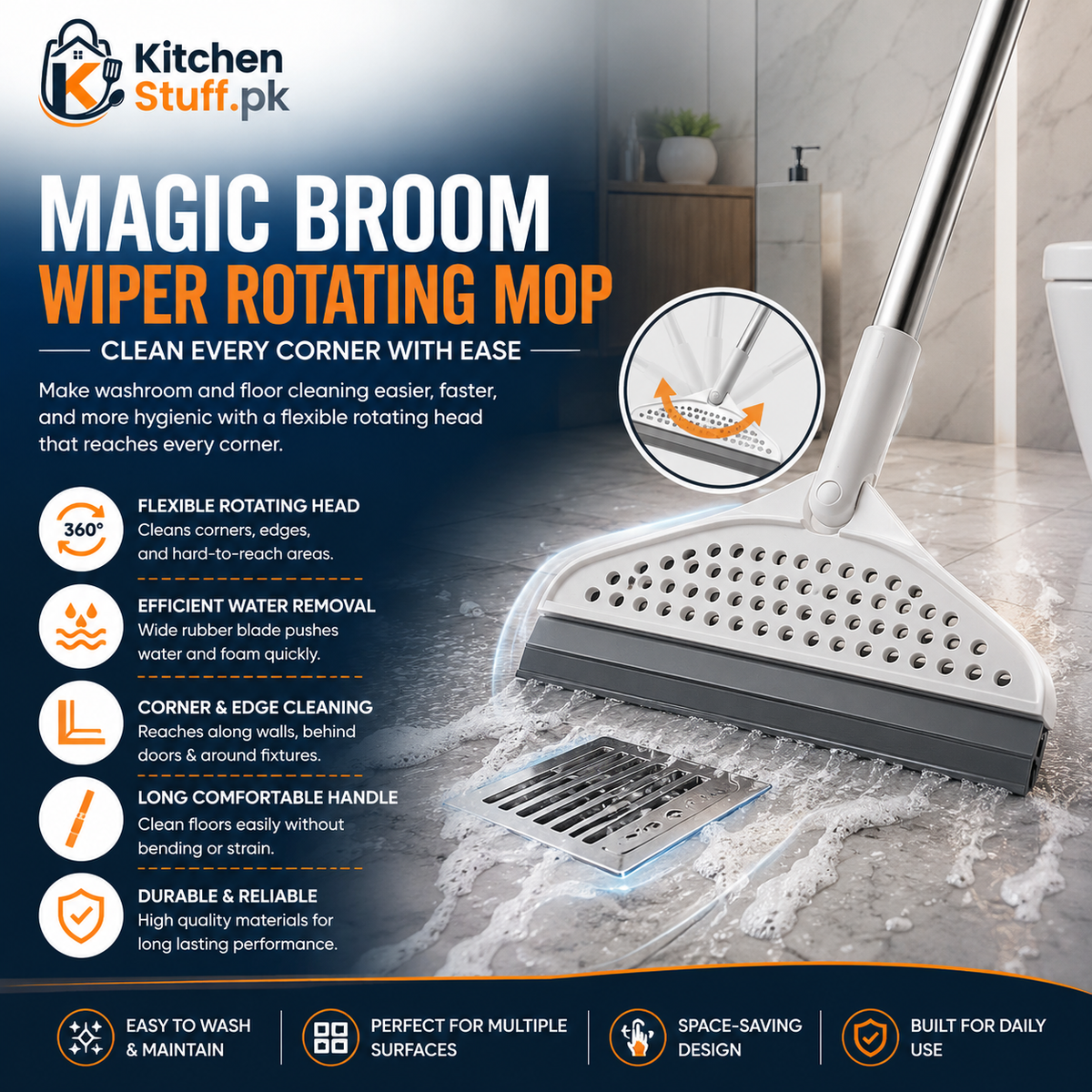 Magic Broom Wiper Rotating Mop in Pakistan | Kitchen Stuff.pk