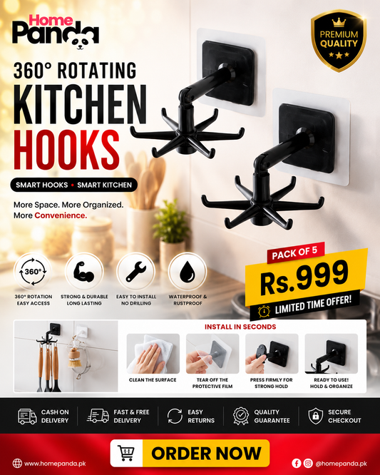360 Degrees Rotated Kitchen Hooks (Pack of 5)
